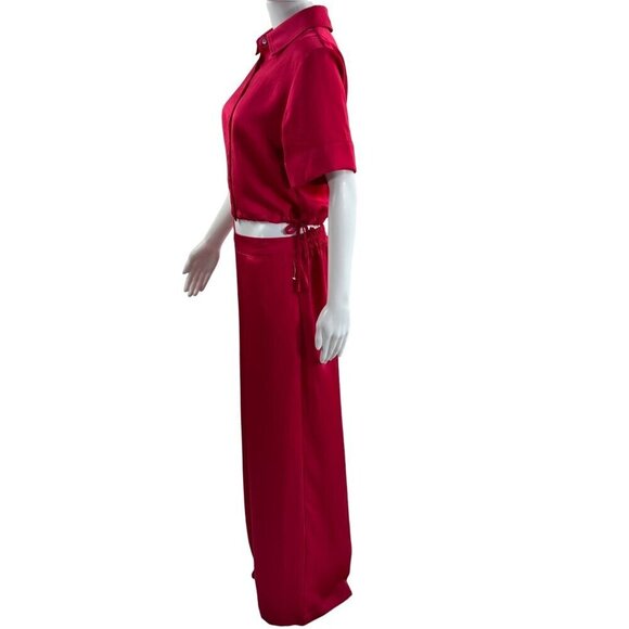 House of Harlow Satin SET Sm Top Lg pants High Elastic Waist Pink Barbiecore NWT - Picture 6 of 16